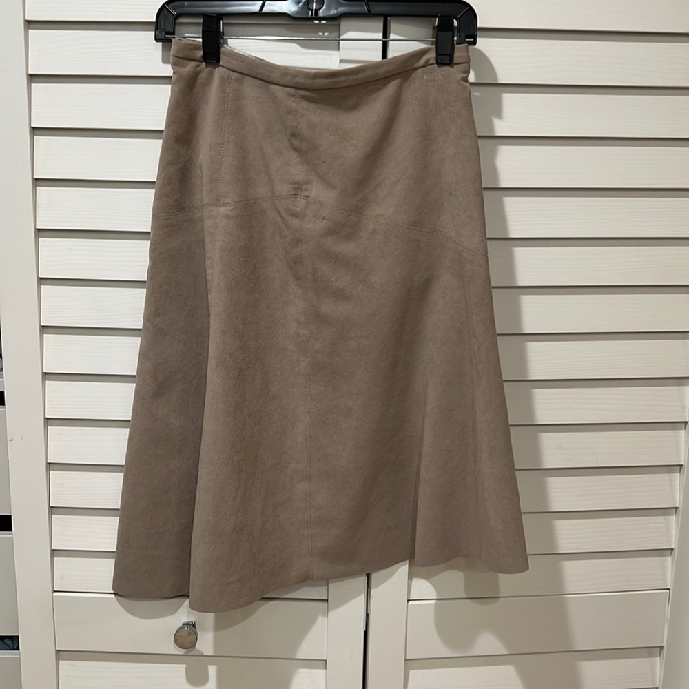 Halston Heritage Faux Suede Skirt with Hi-Low Hem-Gray Size 2